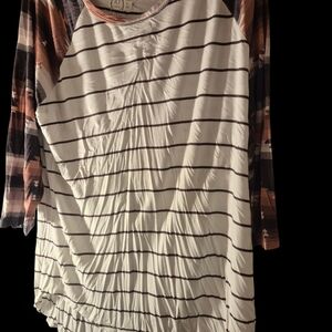 Chic Striped Long Sleeve Top with Plaid Accents